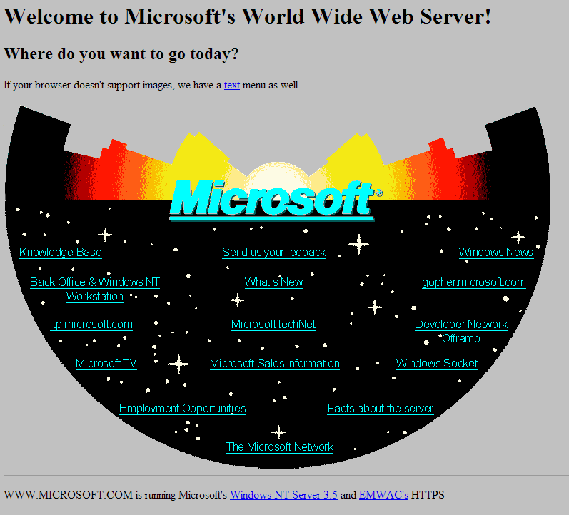 Microsoft воссоздала веб сайт 1994 года