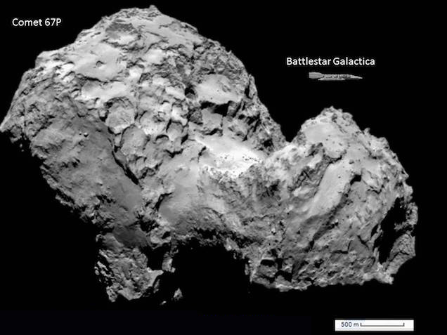 A size comparison of the comet 67P with popular sci-fi spaceships