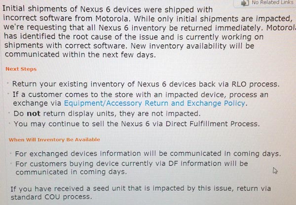 Причиной отзыва смартфонов Nexus 6, предназначенных для оператора AT&T, стала программная ошибка