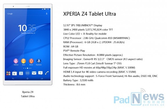 Sony Xperia Z4 Tablet Ultra: возможный дизайн и характеристики