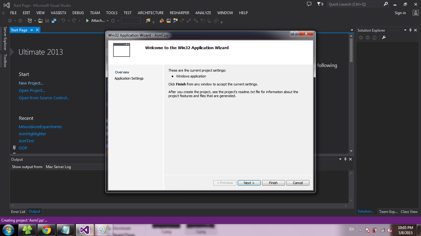 Создание проекта в visual studio 2013