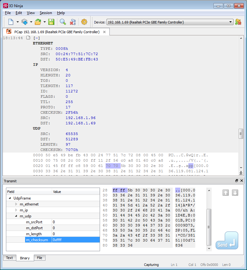 inject frame with network sniffer