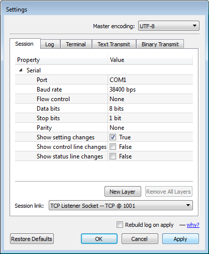 tcp-to-serial link settings