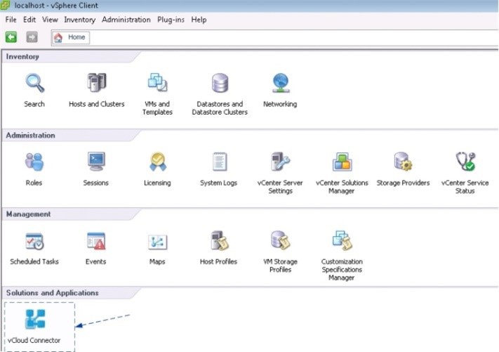 Консоль администрирования vSphere Client и доступный плагин vCloud Connector