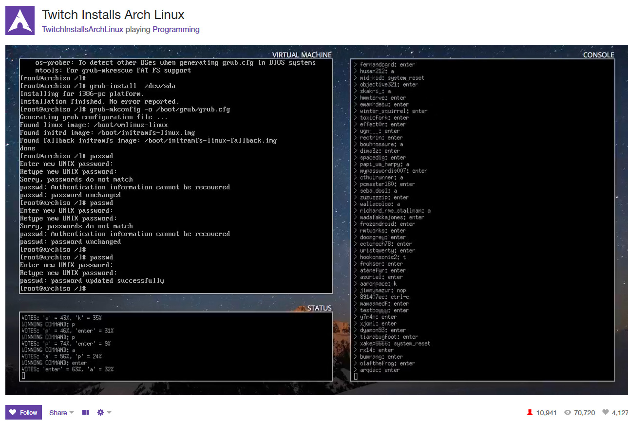 Неделя установки Arch Linux на Twitch