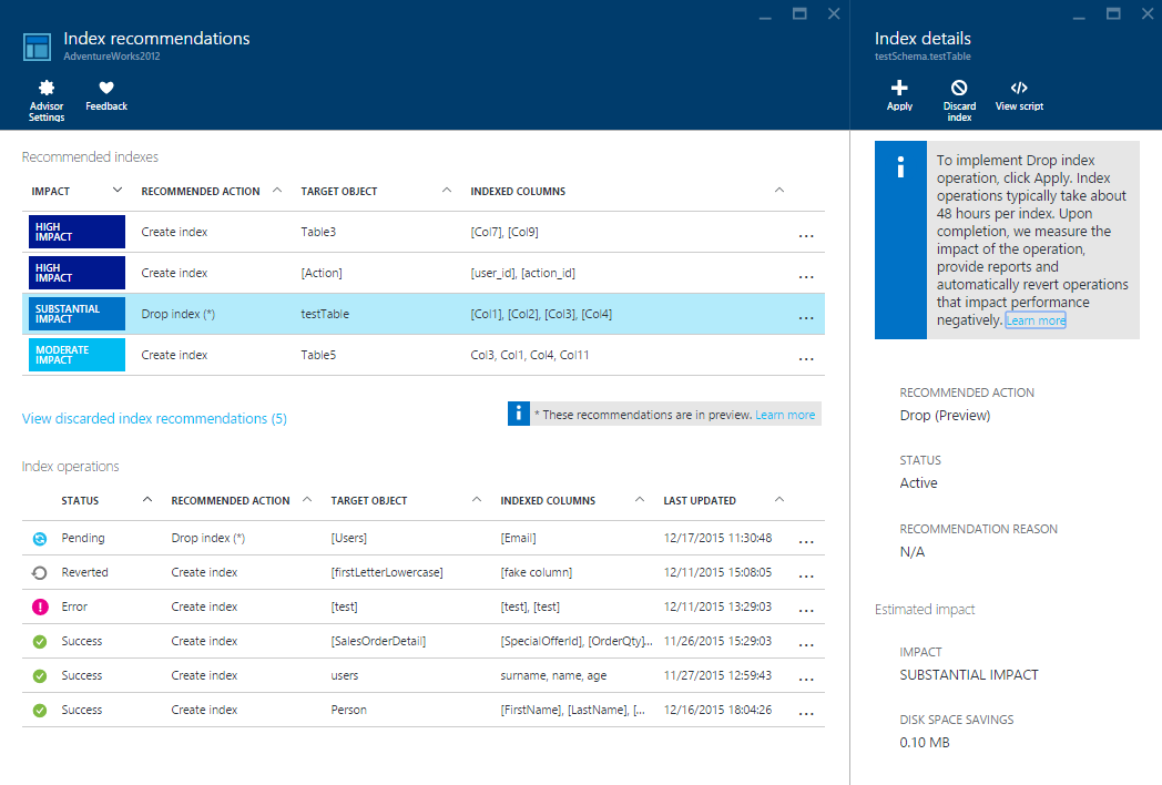 Эффективное управление индексами в Azure SQL Database с помощью Index Advisor - 10