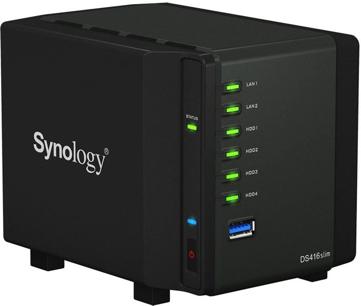 Хранилище Synology DiskStation DS416slim оснащено двумя портами Gigabit Ethernet