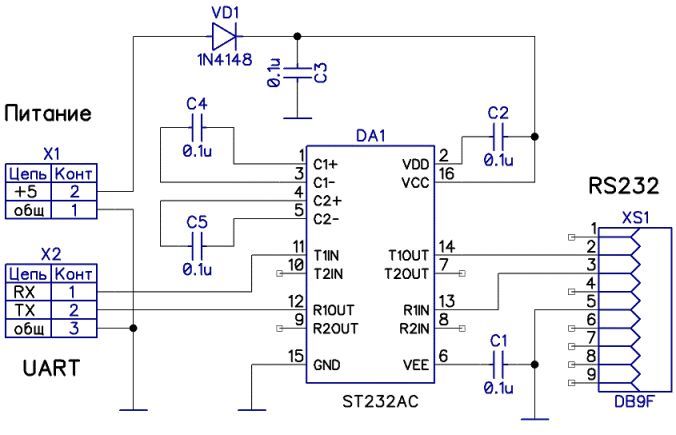 Переходник uart rs232 схема