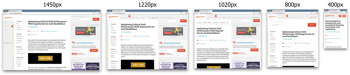 Сайт smashingmagazine.com на различных размерах экранов