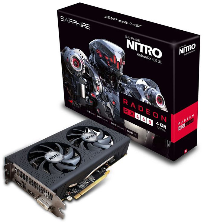 Системы охлаждения 3D-карт Nitro Radeon RX 460 с 2 м 4 ГБ памяти имеют по два вентилятора