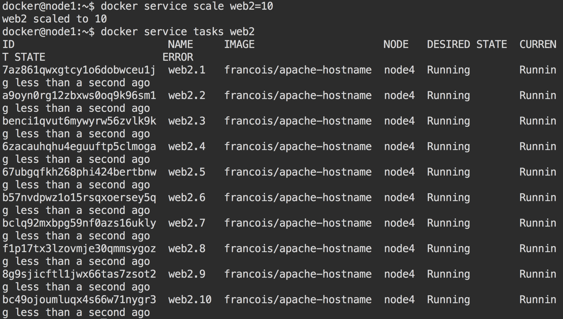 Docker status. Node Run.