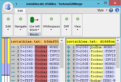 invisibles in diff