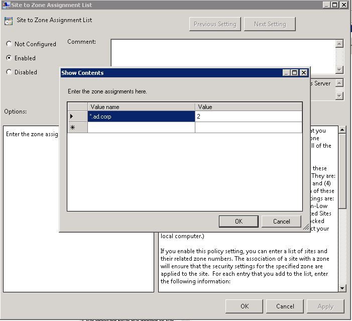 site zone assignment list values