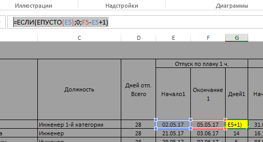 График отпуска образец excel