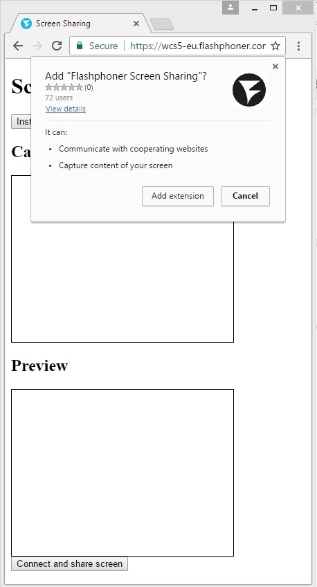 Cкринкастинг на сайте по WebRTC из браузера Chrome - 23