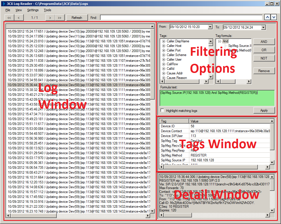 3CX Log Viewer - Main Window