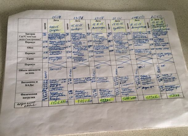 Как правильно вести дневник питания для похудения образец заполнения