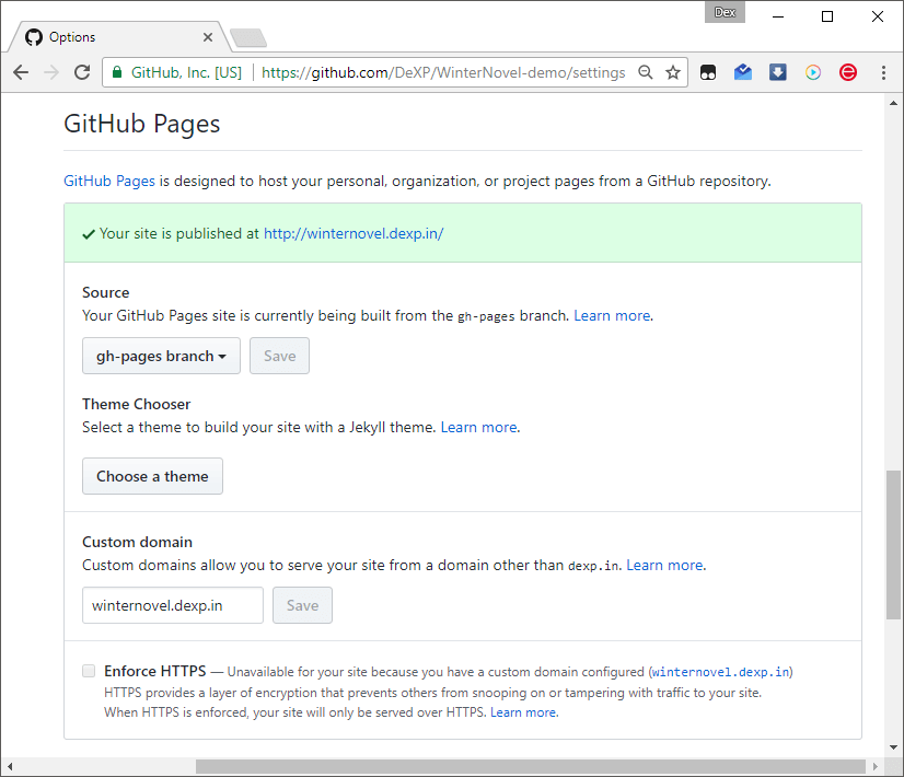 GitHub Pages: настройки репозитория