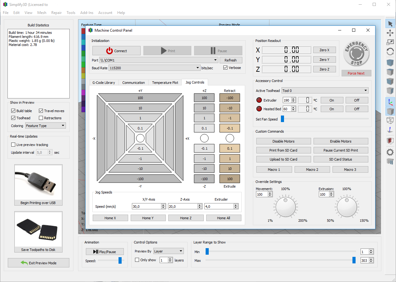 Simplify3d настройка температуры стола