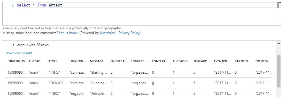 Стриминг и анализ логов Java приложений в MS Azure с использованием Log4j и Stream Analytics - 3