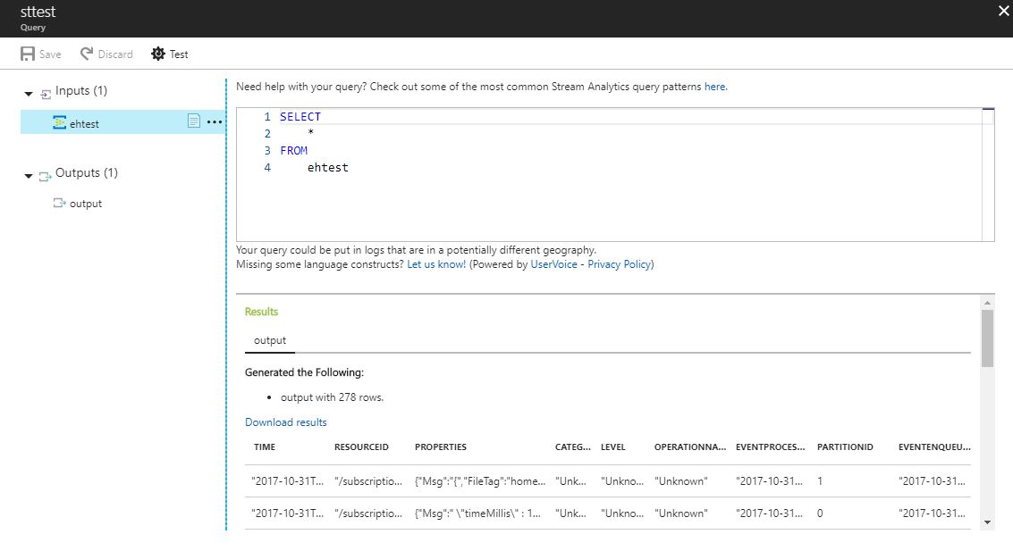 Стриминг и анализ логов Java приложений в MS Azure с использованием Log4j и Stream Analytics - 6