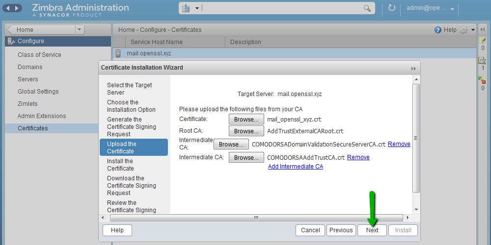 Установка SSL-сертификата на Zimbra - 7