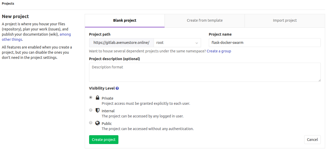 Создать проект на gitlab