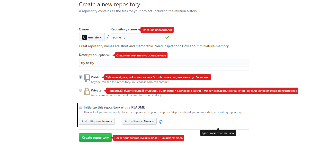 Залить проект на github