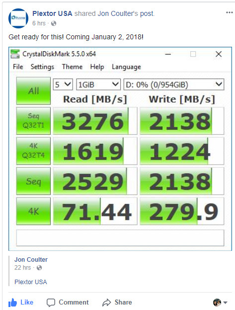 Твердотельные накопители Plextor M9Pe должны появиться на рынке в будущем году