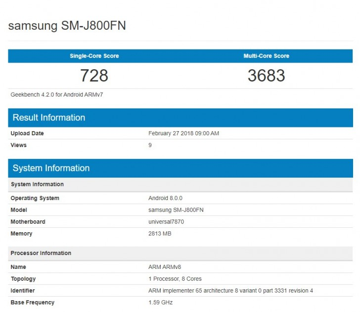 Смартфон Samsung Galaxy J8 (2018) протестирован в Geekbench 