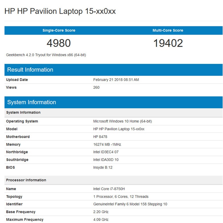 Базовая частота CPU равна 2,2 ГГц, повышенная — 4,1 ГГц