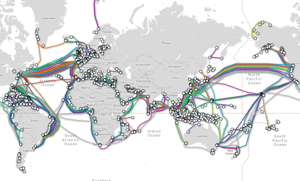 Карта оптических кабелей мира