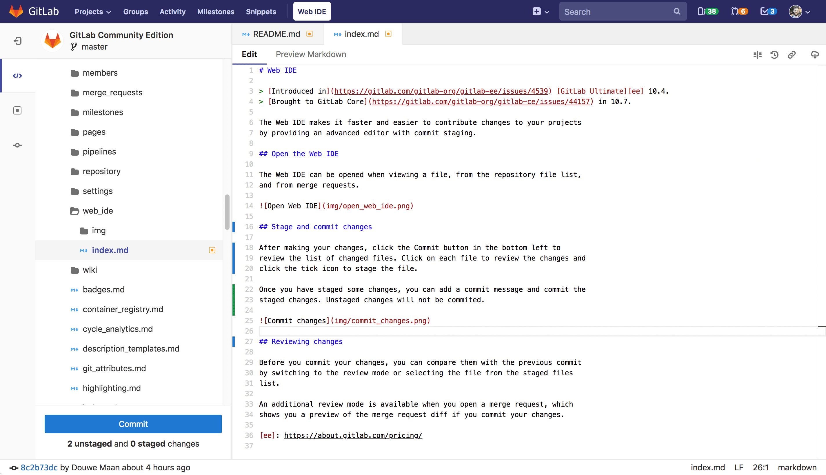 Git change commit message. Web ide GITLAB. Commit changes. GITHUB web ide. Git amend.