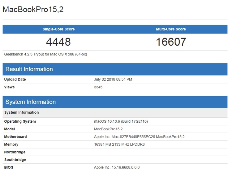 Ноутбук Apple MacBook Pro 2018 с чипом Intel Coffee Lake замечен в бенчмарке