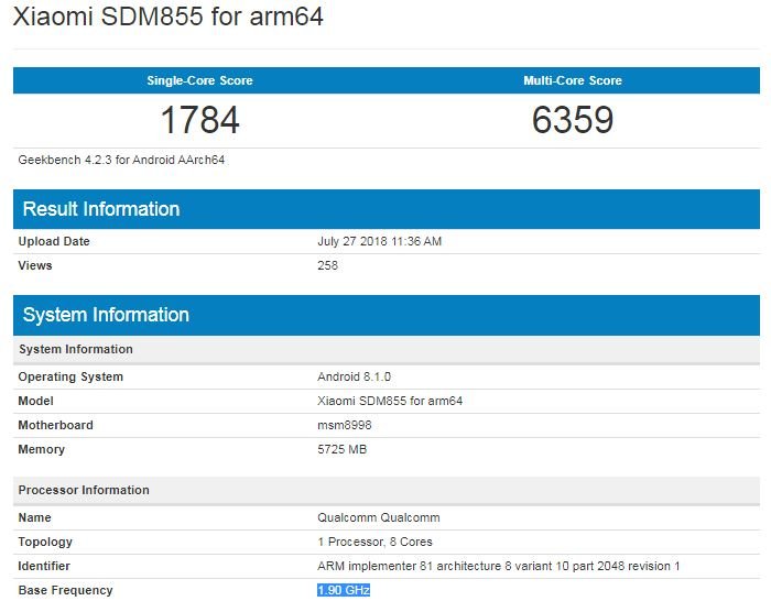 Смартфон Xiaomi на SoC Qualcomm Snapdragon 855 замечен в тесте Geekbench 