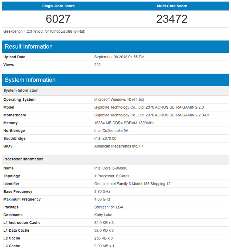 Оверклокерские CPU Core 9-го поколения протестированы в Geekbench