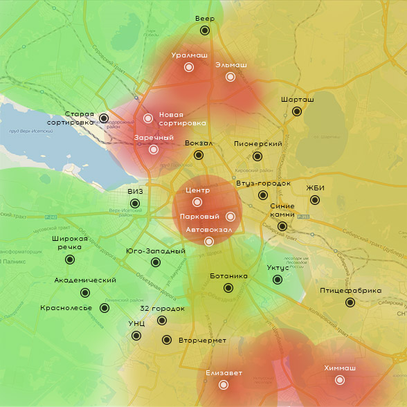 Тепловая карта екатеринбурга