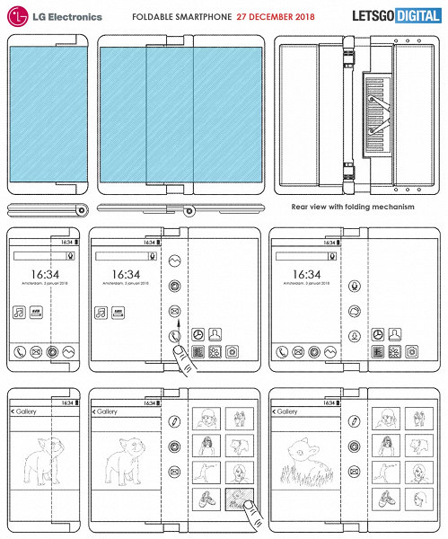 Концепт-арты сгибающегося смартфона LG с необычным шарнирным механизмом