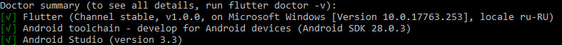 Результат выполнение команды flutter doctor