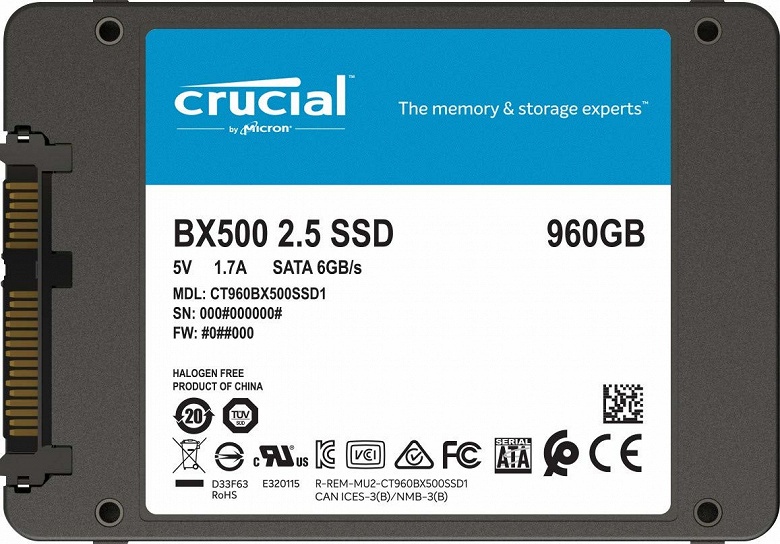 Линейку накопителей Crucial BX500 пополнила модель объемом 960 ГБ