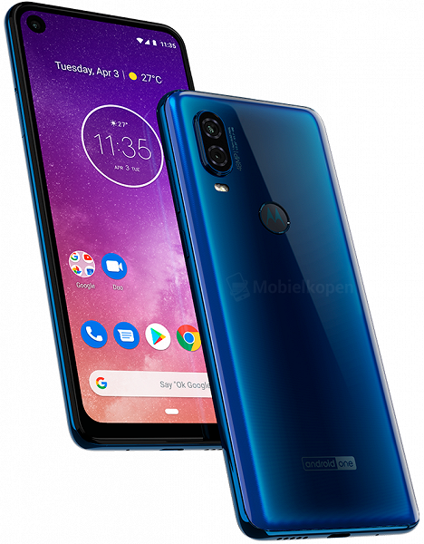 Смартфон Motorola One Vision с врезанной фронтальной и основной 48-мегапиксельной камерой позирует на новых рендерах