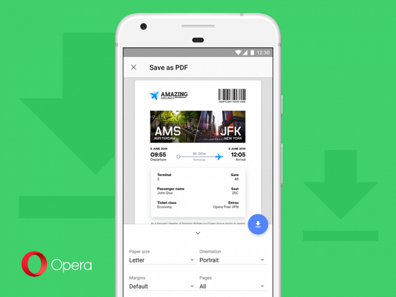 В мобильном браузере Opera появилась возможность сохранять web-страницы в PDF