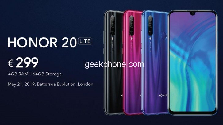 Honor 20 Lite — выпущена более доступная версия флагмана за 299 евро