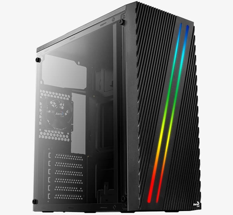 Фронтальную панель корпуса Aerocool Streak рассекают две RGB-полосы