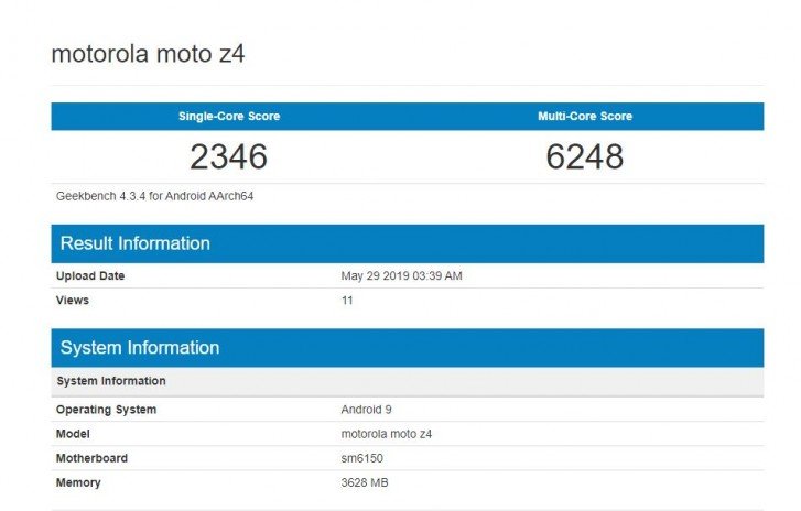 Moto Z4 протестирован в Geekbench