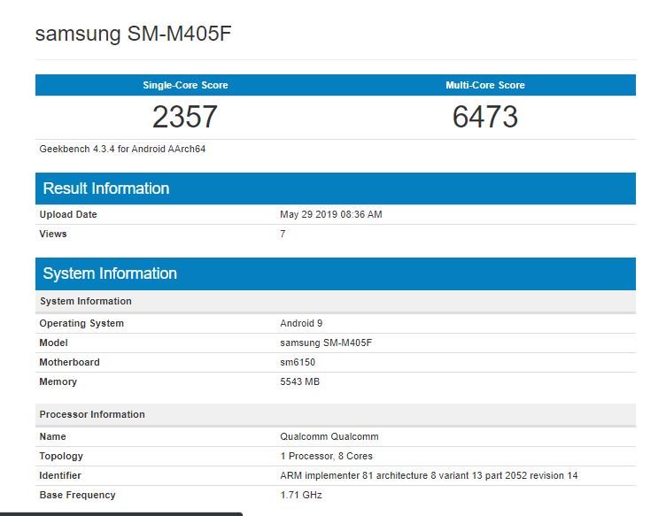 Samsung Galaxy M40 показал возможности в Geekbench