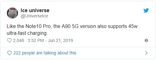 5G-смартфону среднего класса Samsung Galaxy A90 предрекли переименование и оснащение 45-ваттной зарядкой