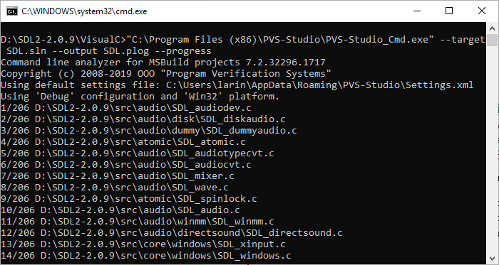 Рисунок 12. Вывод программы PVS-Studio_Cmd.exe