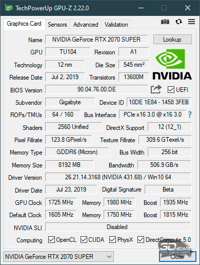 Новая статья: Обзор видеокарты Gigabyte GeForce RTX 2070 SUPER Gaming OC: стремление к 2080-й