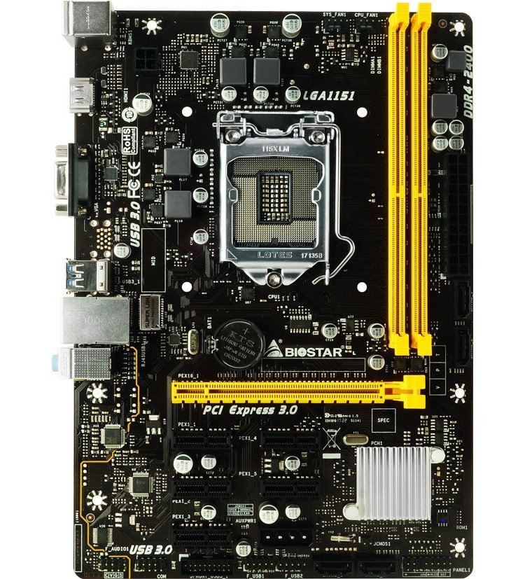 Плата Biostar H110MHC снабжена пятью слотами PCIe x1